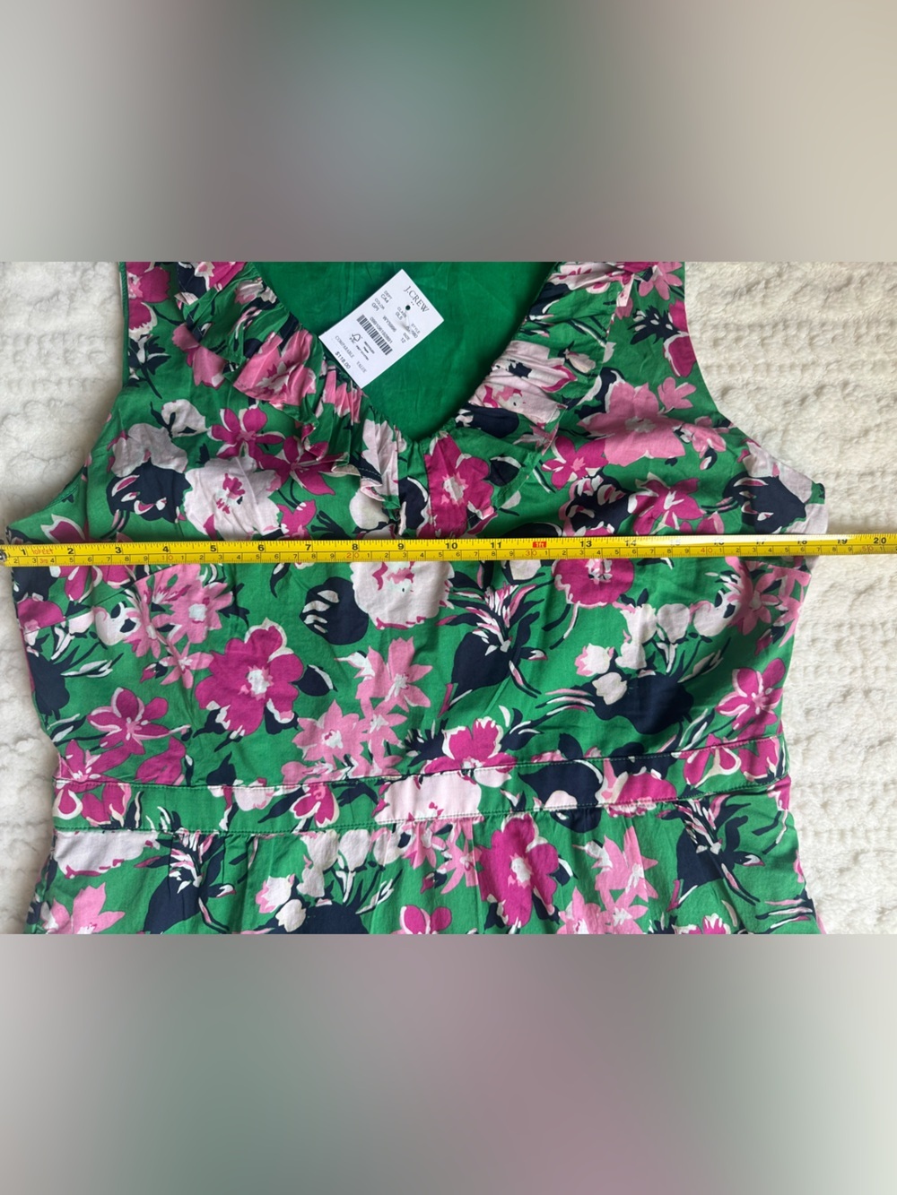 J.Crew Factory Floral Ruffle Trim Midi Dress Green Pink Sleeveless Size 12 - Picture 9 of 10